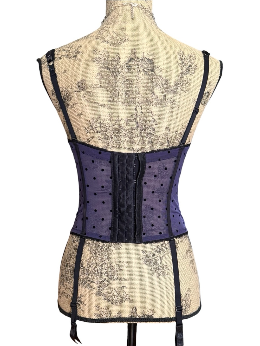 Y2K Polka Dot Purple Lace Bustier Corset Size 34B - Picture 2 of 6